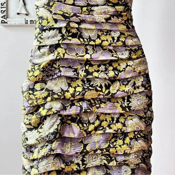 Zara Floral Chiffon Ruched One Shoulder Mini Dress Size XS - Picture 8 of 11